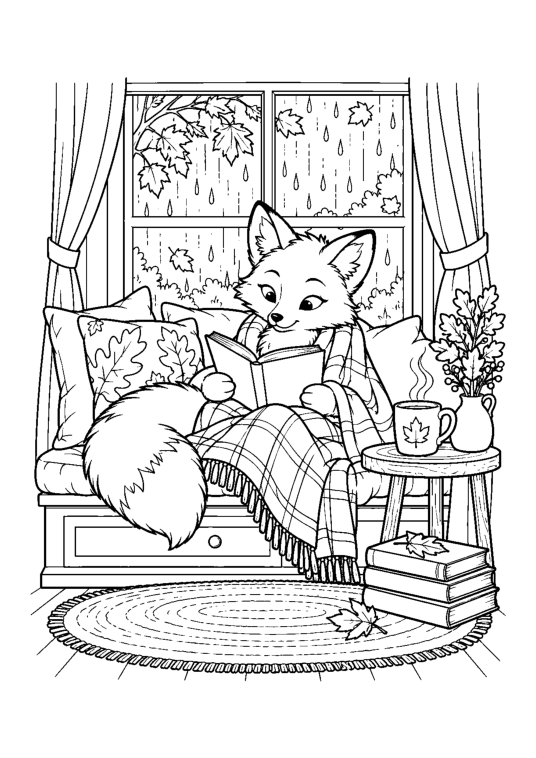 Cozy Fall Coloring Pages actual black-and-white sample design