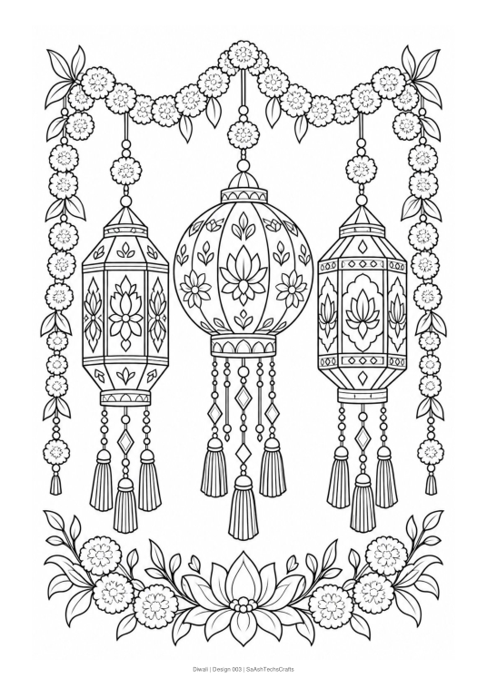 Diwali Coloring Pages actual black-and-white sample design
