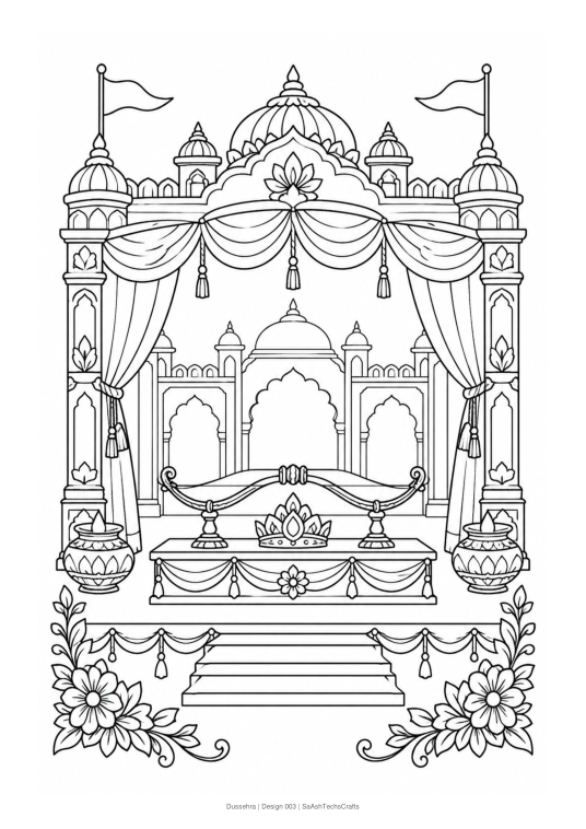 Dussehra Coloring Pages actual black-and-white sample design